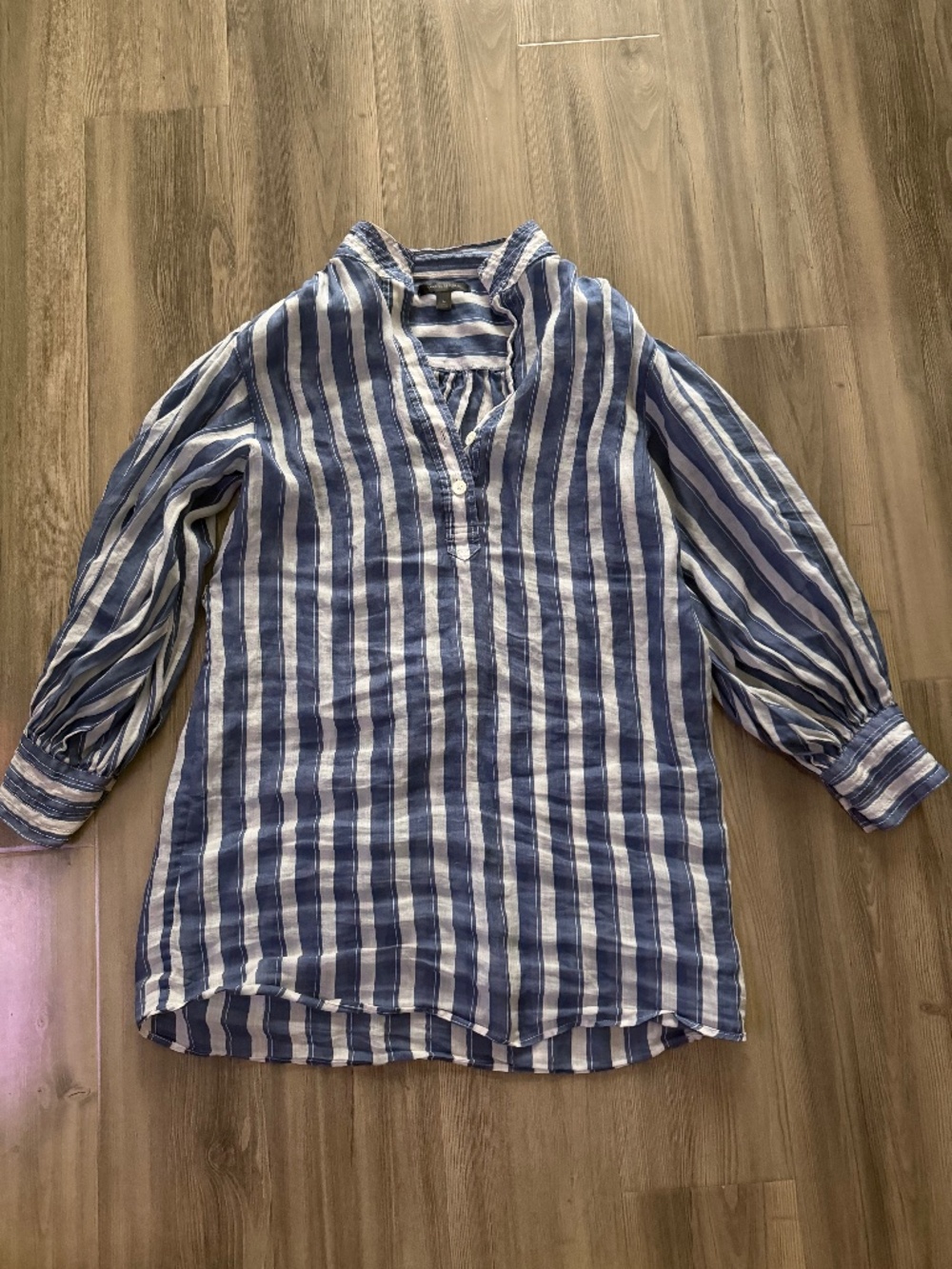Banana Republic Blue and White Striped Long-Sleeve Shirt Dress